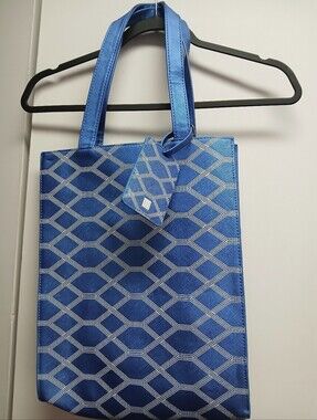 Le BON MARCHE Blue Geometric Tote Bag W/ Luggage Tag, Silver Accents